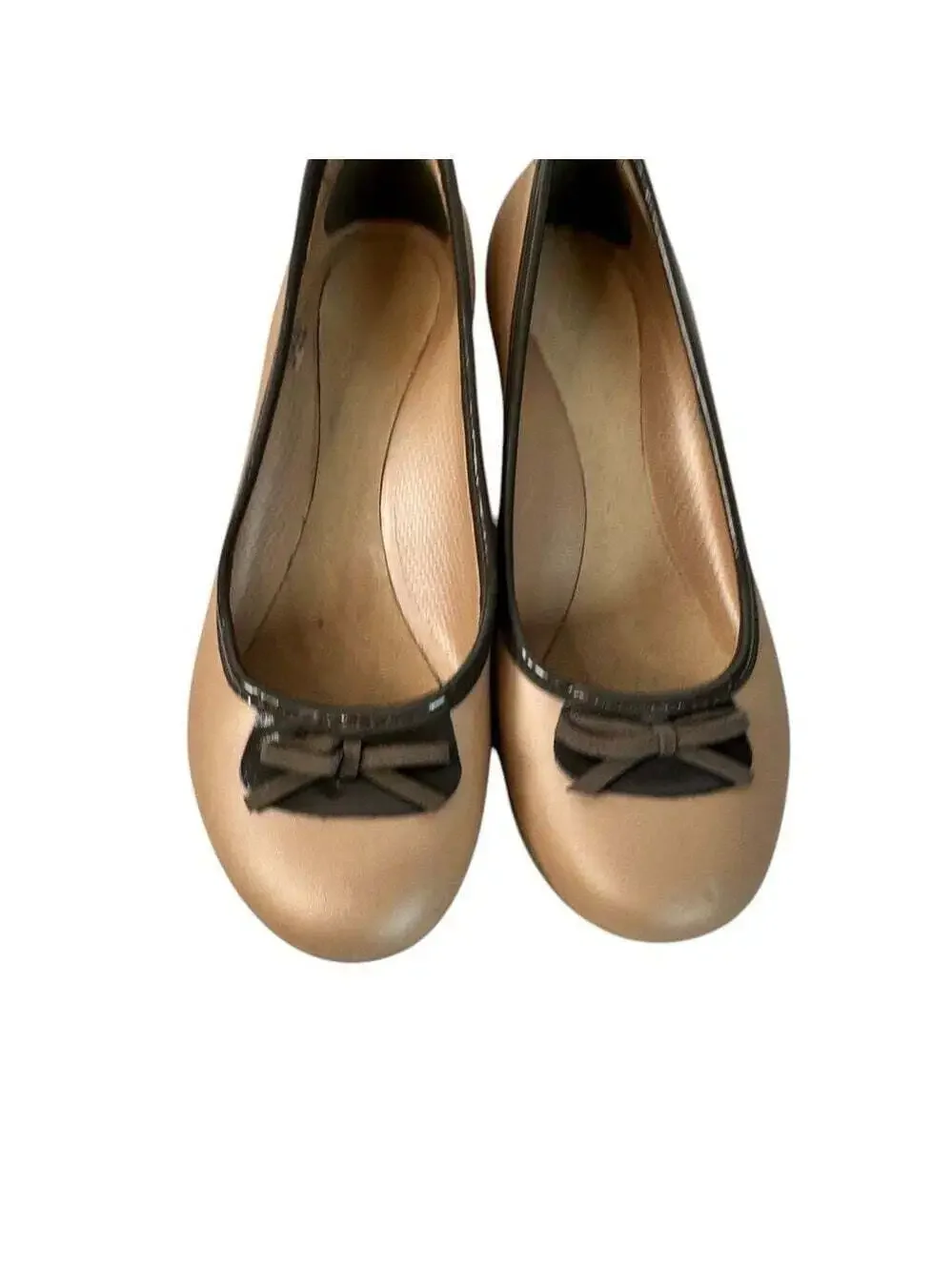 Crocs Lily Metallic Beige Bow Flats Brown Trim Rubber Comfort Shoes 8